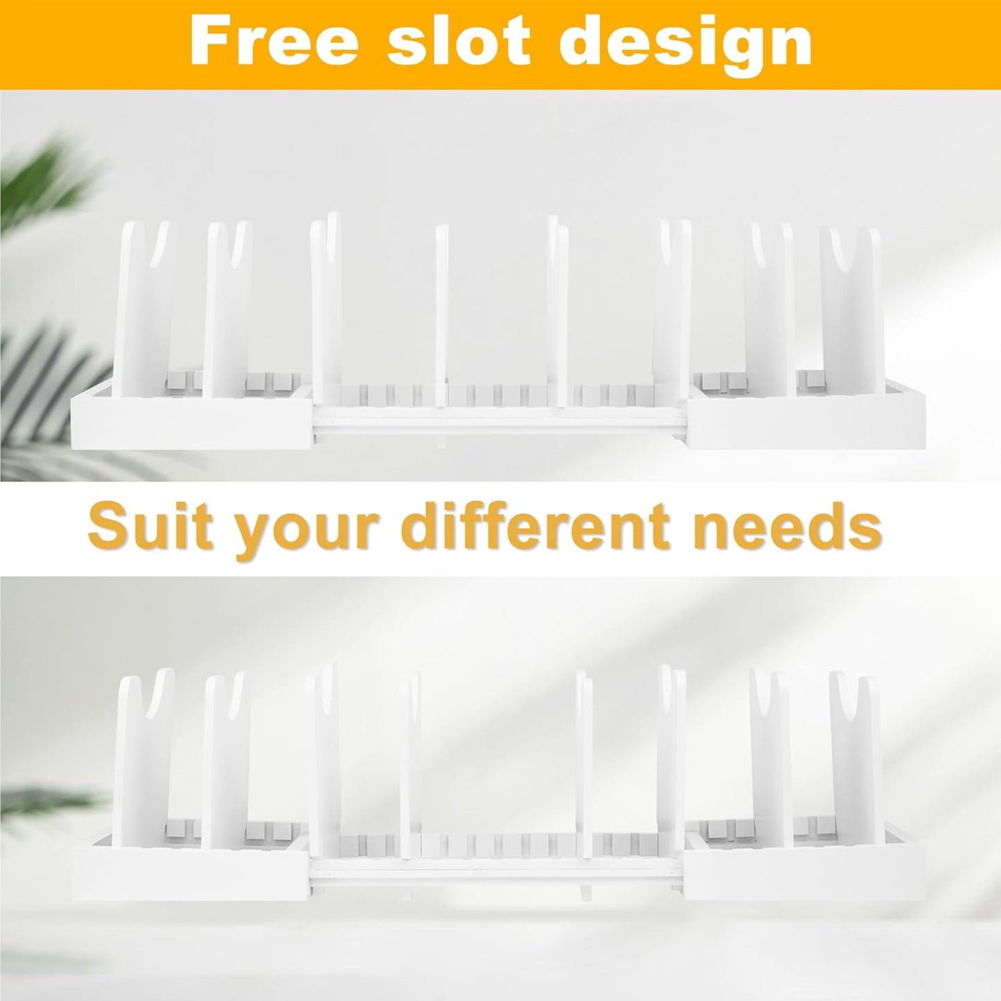 MinBoo Bamboo Expandable Pot Lid Organizer Pot Lid Holder, Pot and Pan Organizer Drawer Organizer for Pot Lids, Adjustable Dividers for Kitchen Cabinet Organizers and Storage,White,Large