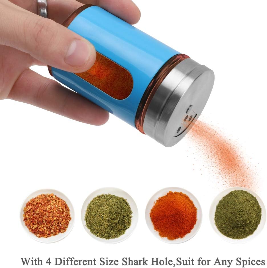 Accmor 2pcs Salt and Pepper Shakers,Stainless Steel Shaker for Salt Powder Sugar Cinnamon Pepper, Spice Dispenser with Adjustable Pour Holes,Blue