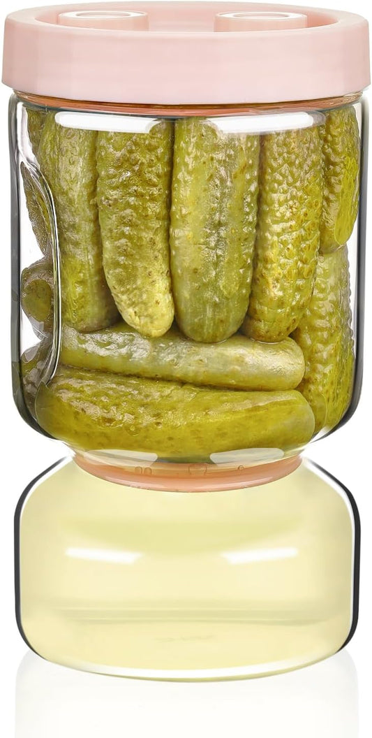 ZENS Pickle Jar with Strainer Flip, 51oz Pickle Container Pickle Juice Separator Hourglass Jar for Olive Keeper, Leakproof Glasss Pickle Holder Jars for Pickling Dill Sliced Storage, Gifts for Mom