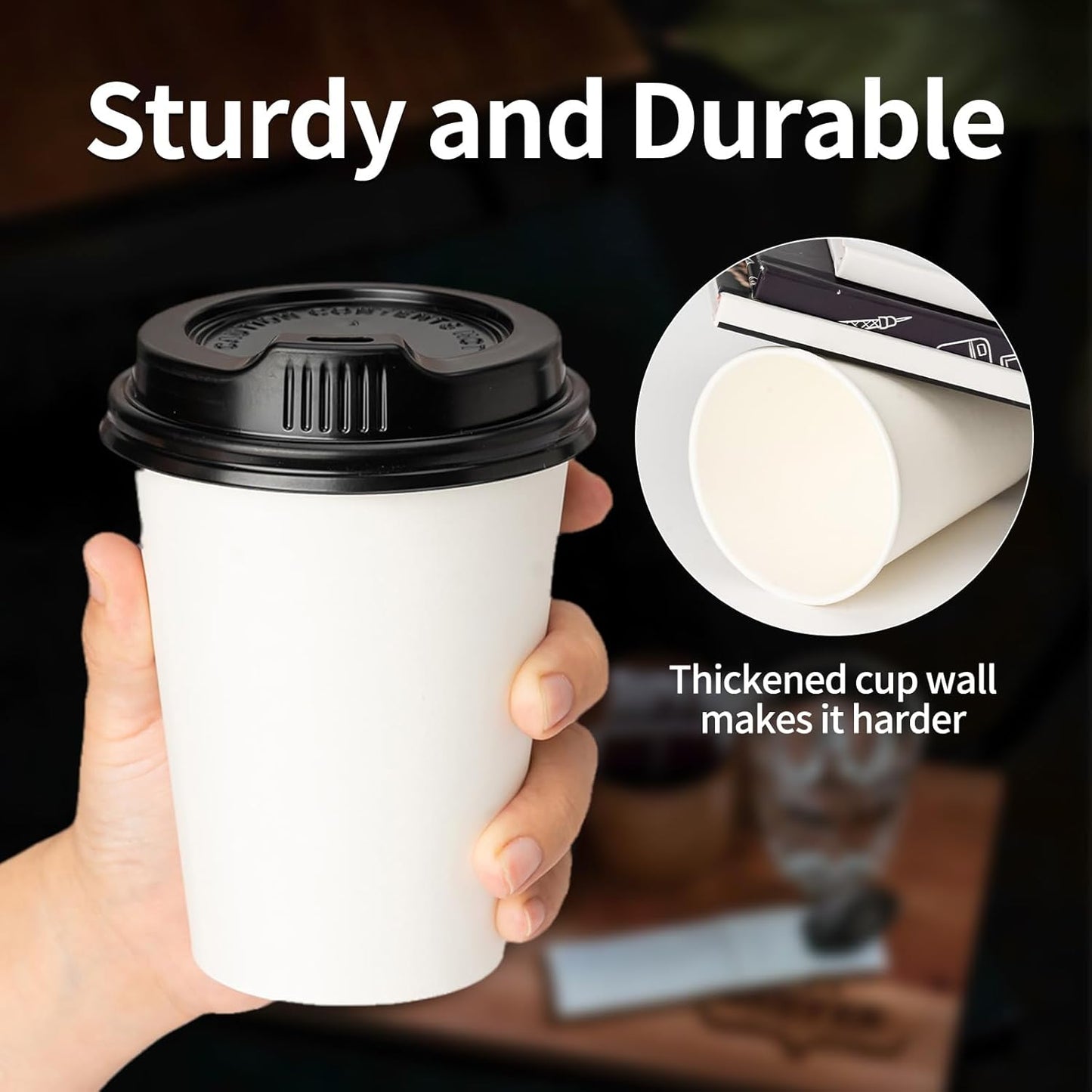 YEEHAW 100 Pack 12oz Coffee Cups with Lids, White Disposable Paper Cups, to Go Coffee Cups for Cafes, Party, and Office