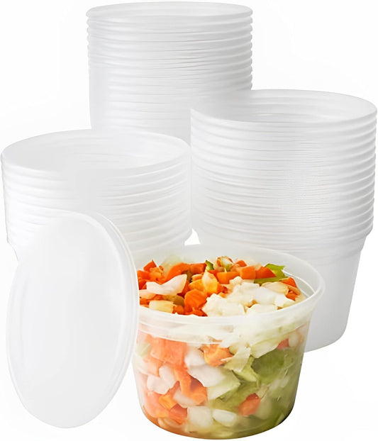 Deli Grade BPA-Free 16oz Plastic Containers with Lids 48ct. Leakproof Microwavable Portion Container for To-Go Orders, Food Prep and Storage. Reusable Takeout Cups for Restaurant, Cafe and Catering.