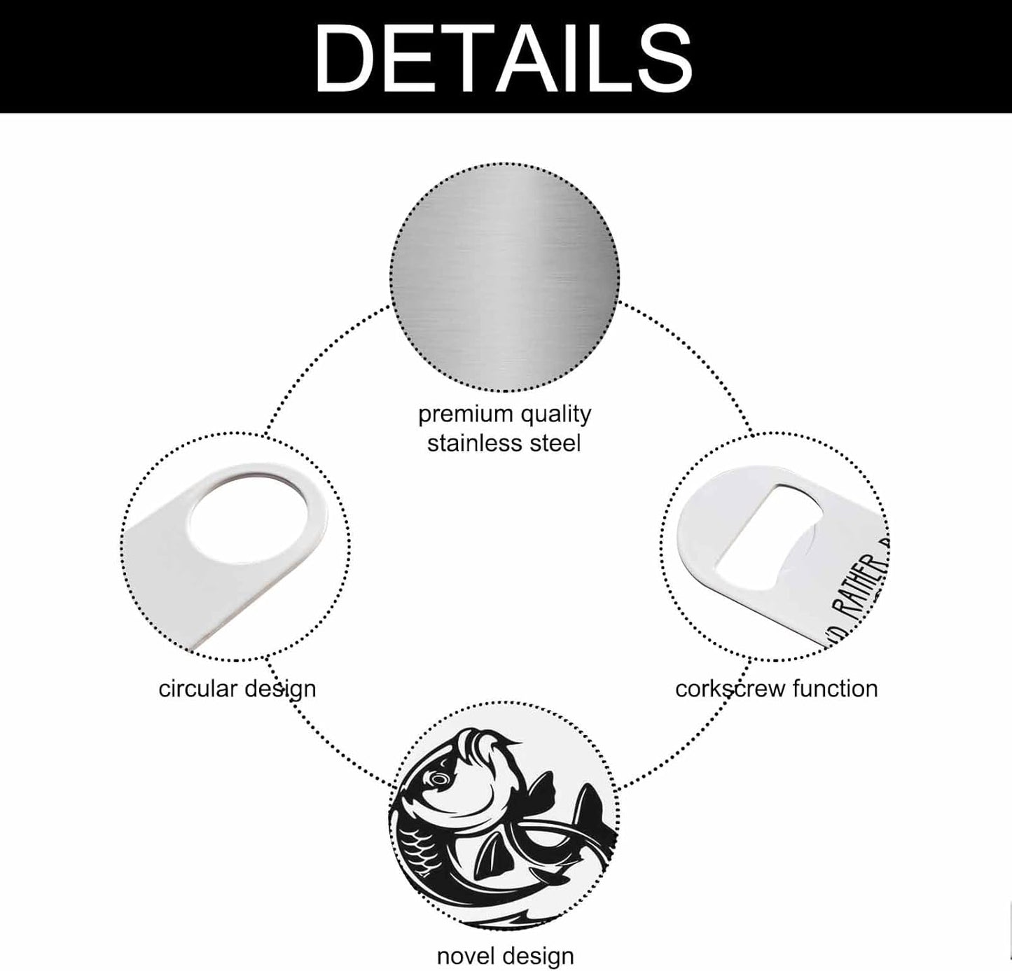 Fish Stainless Steel Bottle Opener I'D Rather Be Fishings Lettering Flat Beer Bottle Opener Keychain for Home Kitchen Bar Restaurant Party Birthday Gift