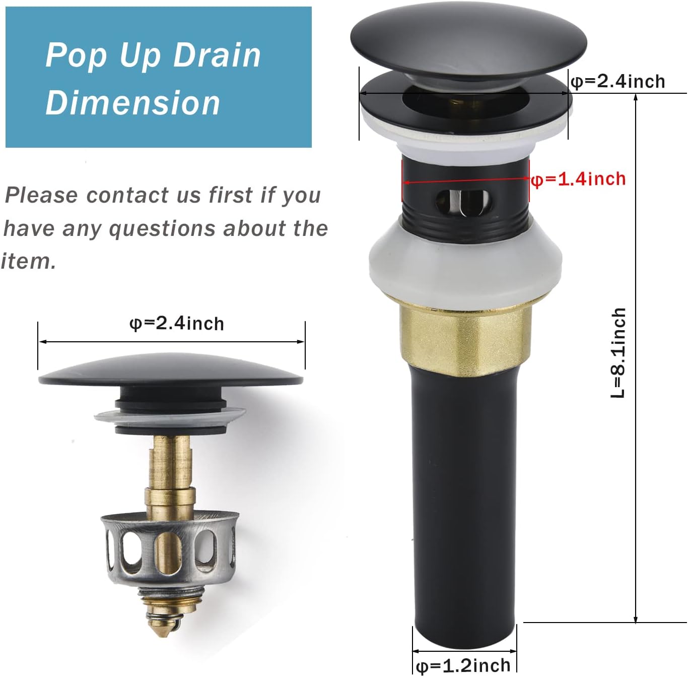 Bathroom Sink Drain,5 Pack Drain Stopper Bathroom Sink with Overflow,Pop Up Drain Assembly with Detachable Strainer Basket,Built-in Anti-Clogging Strainer,Stainless Steel Mattle Black