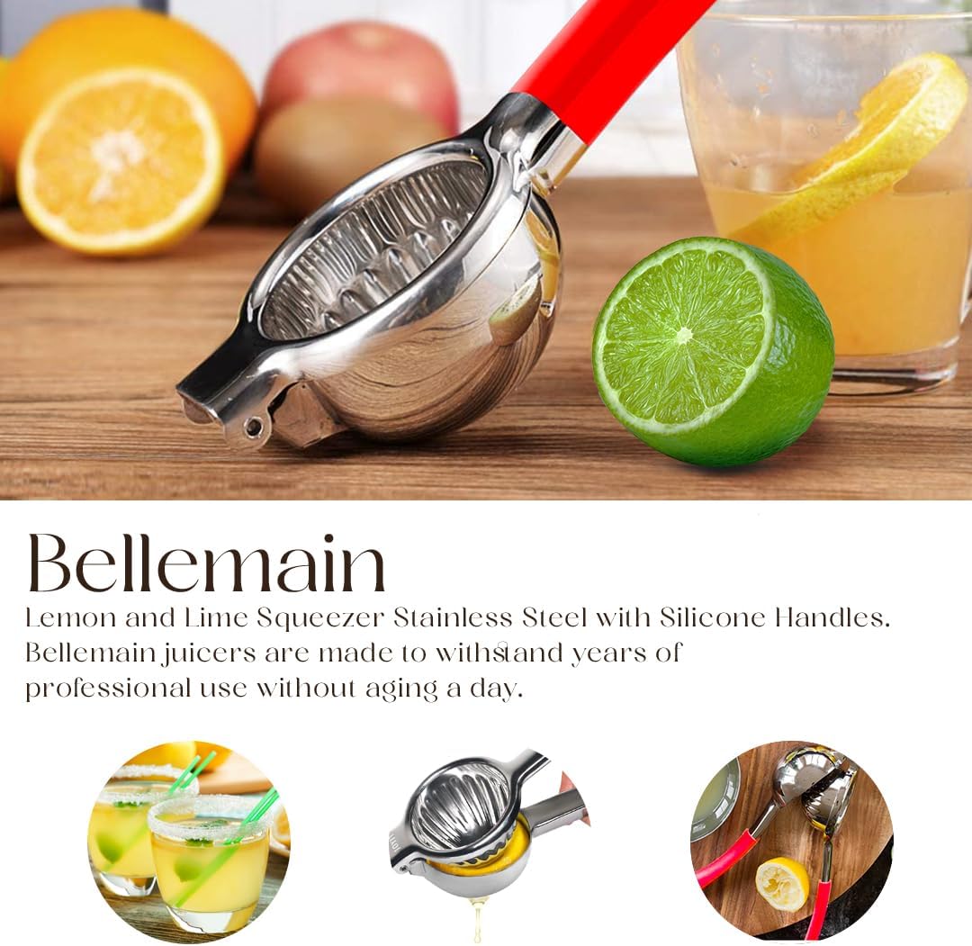 Bellemain Citrus Juicer | Metal Lemon Squeezer | Lime and Lemon Juicer Stainless Steel with Silicone Handles | Manual Juicer, Citrus Squeezer, Hand Held Juicer | Bar Juicer for Bartender (Cranberry)