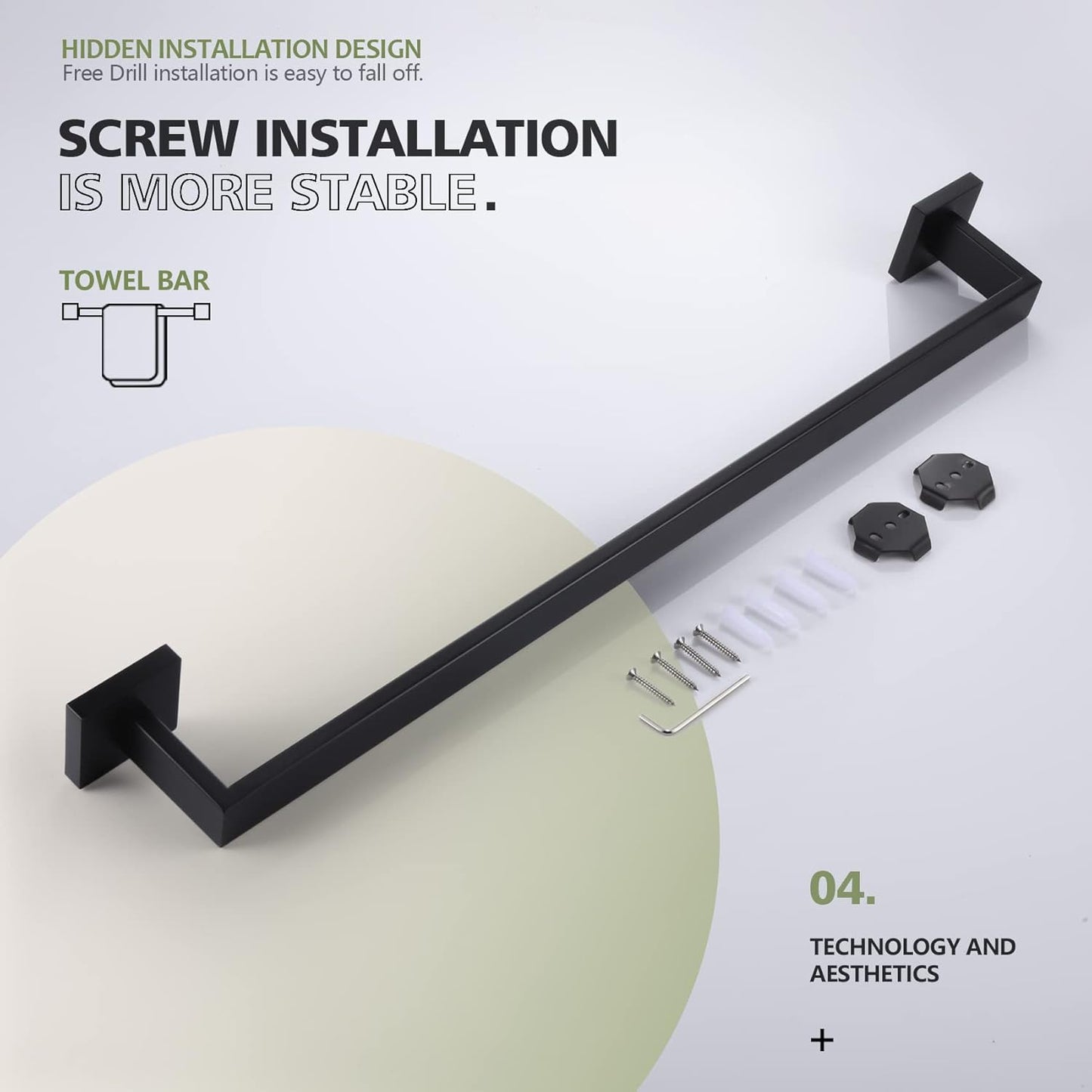 KOKOSIRI 20-Inch Single Towel Bar, Bathroom Kitchen Towel Holder, Wall Mounted SUS304 Stainless Steel Towel Rack, Matte Black, B4003BK-L20