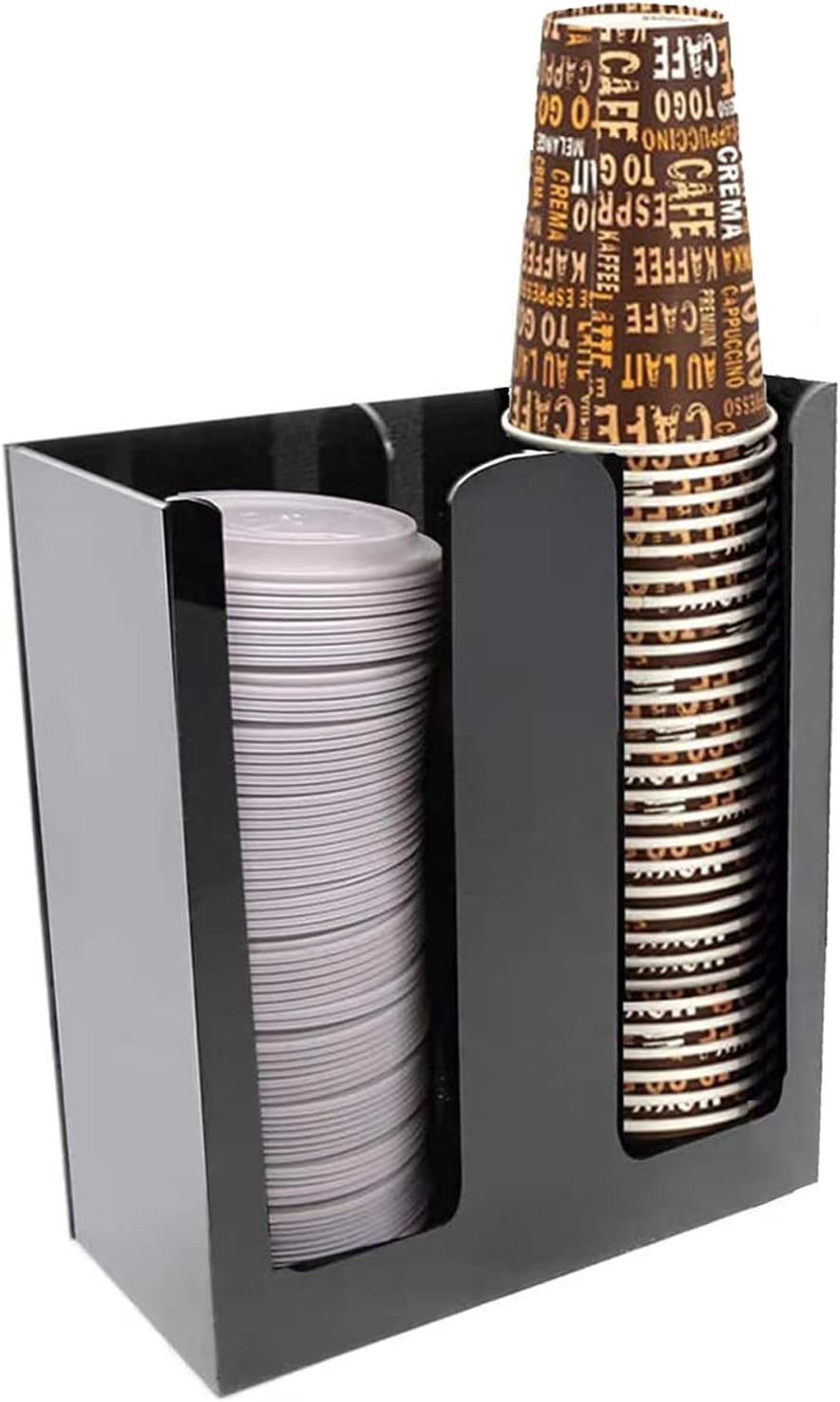 Tirifer Disposable Paper Cup Dispenser, Acrylic Coffee Cup and Lid Storage Organizer Holder, Coffee Milk Tea Shop Restaurant Accessories Christmas Party Supplies, 2 Compartments