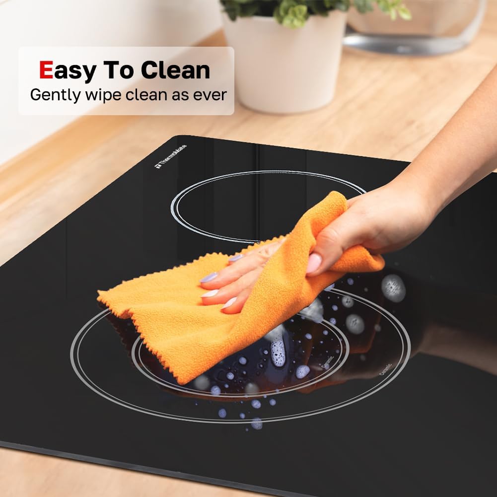 Apartment Electric Cooktop, ThermoMate 21 Inch Built-in Radiant Electric Stove Top, 3700W Ceramic Stove Top with 2 Burners, UL Certified, Knob Control, 240V