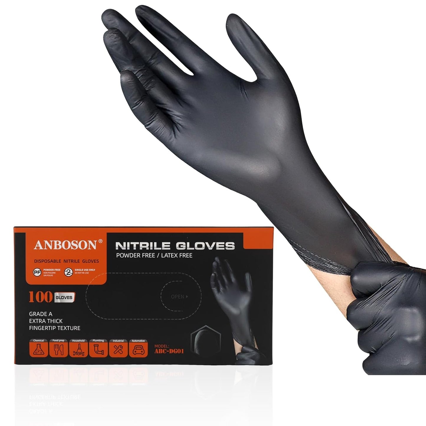 6 mil Disposable Nitrile Gloves, Heavy Duty Disposable Gloves, Cooking Glove, Latex Free, Powder Free (Black of 100, Medium)