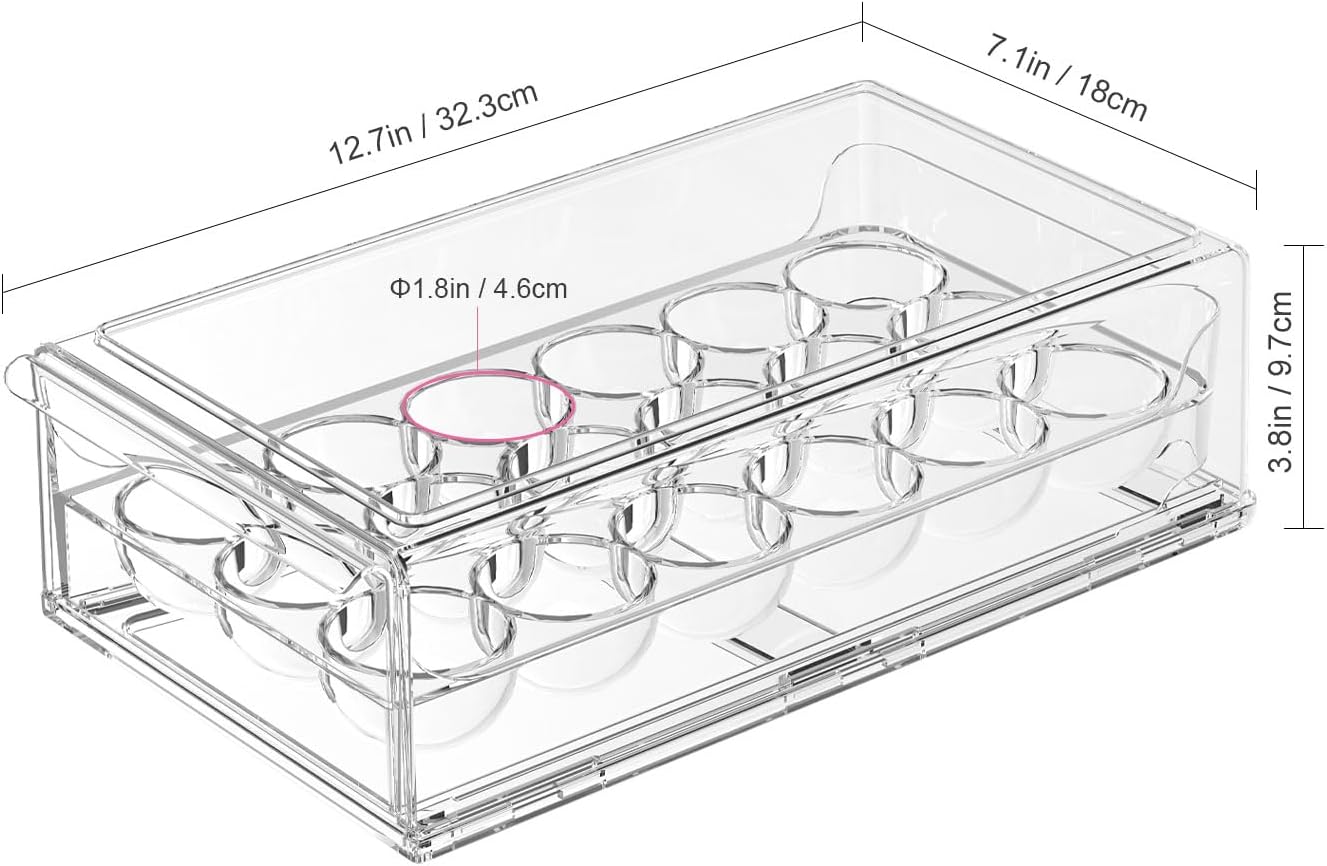 Egg Storage for Refrigerator, Stackable 18 Egg Holder for Fridge, BPA Free Refrigerator Organizer Bins, Transparent Egg Dispenser