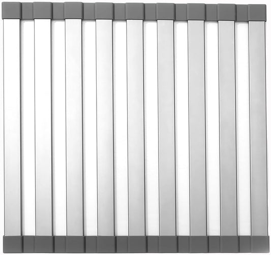 Mistifi Large Rollable Dish Drying Rack,Over The Sink Drying Rack Sink Cover Kitchen Sink Accessories Kitchen Rolling up alluminum Drainer, Foldable,Rollable（Black 17.9''）