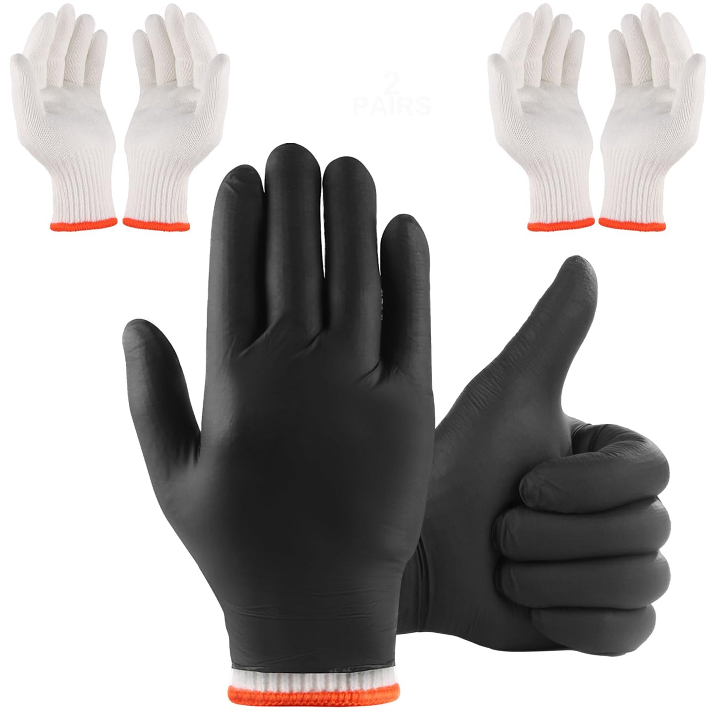 BBQ Gloves for Cooking Baking Grilling, 100 Count Disposable Nitrile Gloves and 4 Count Cotton Glove Liners Washable (6mil Nitrile, Large)
