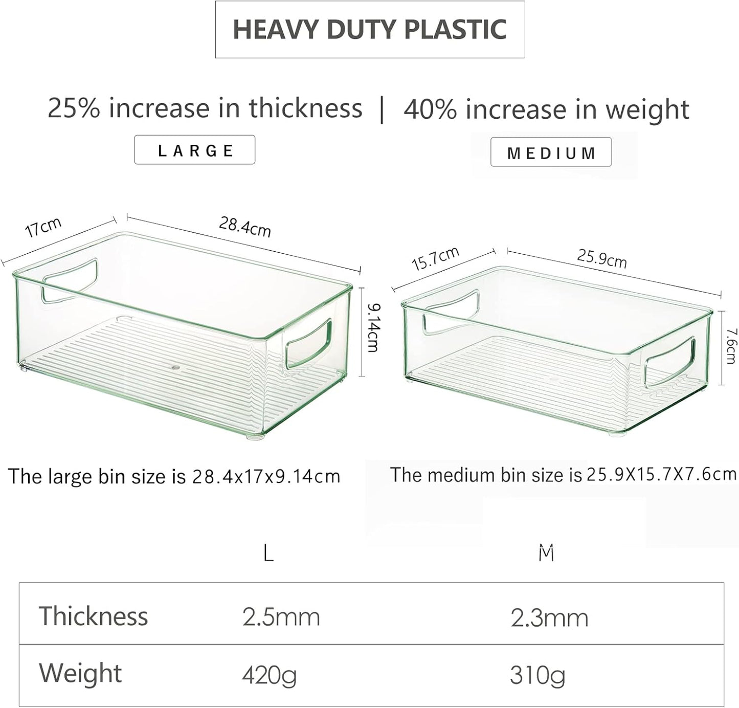 Hudgan 8 PACK Clear Stackable Storage Bins, Straight Sides Plastic Organizer Bins for Kitchen and Pantry Organization, 4 Large and 4 Medium Sizes Refrigerator Fridge Organizers and Storage