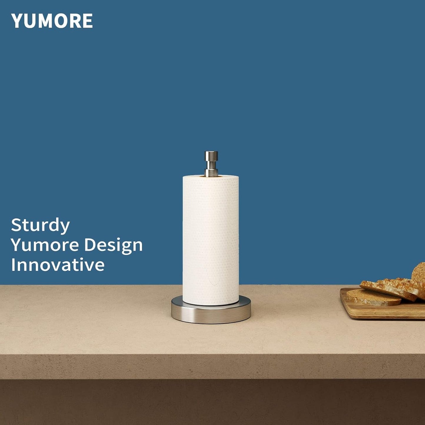 Paper Towel Holder Countertop, Black Paper Towel Holder with Weighted Base Non Slip, Standing Paper Towel Roll Holder for Kitchen Bathroom, Easy One-Handed Operation, Stainles Steel (Brushed Nickel)