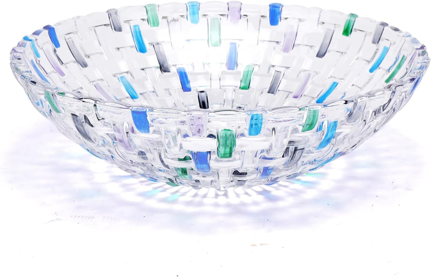 Hand Painted Blue Woven Glass Crystal Salad & Fruit Bowl Decoration,Centerpiece For Home,Office,Wedding Decor, Fruit, Snack, Dessert, Server (Blue)