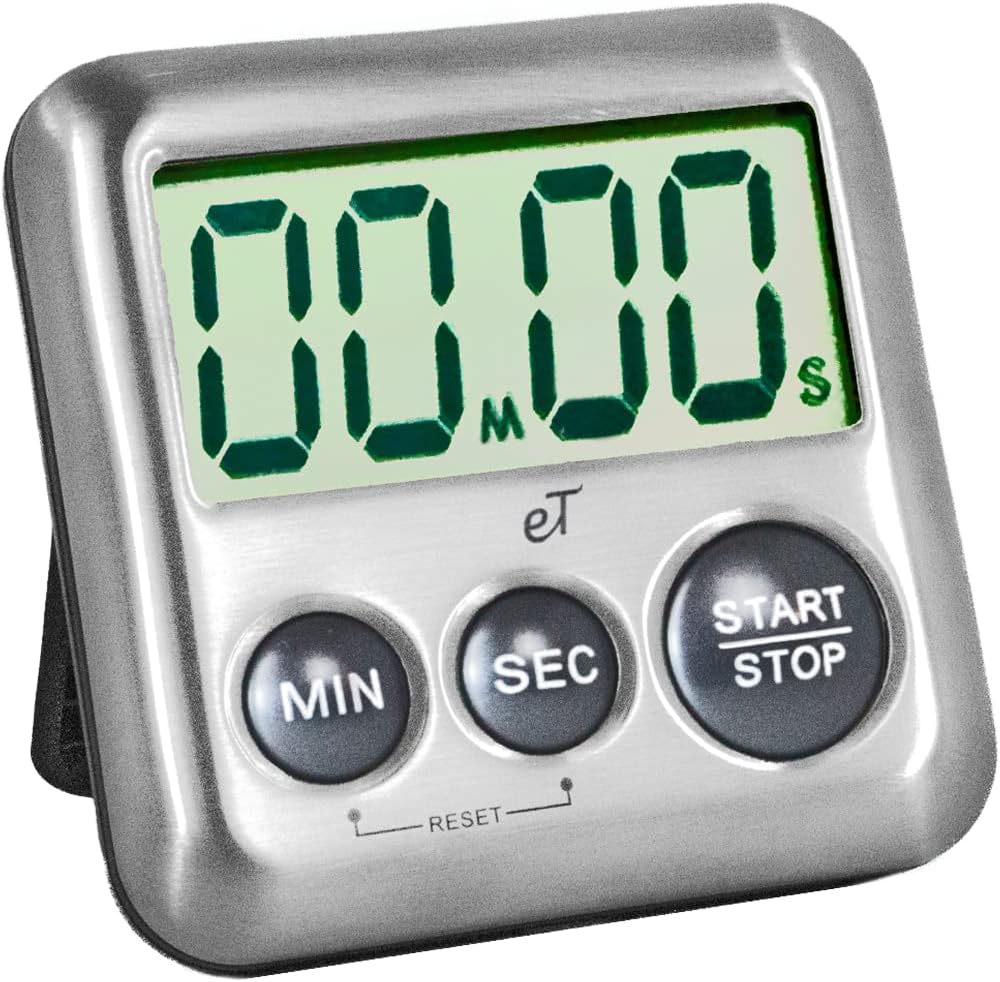 Elegant Digital Kitchen Timer Stainless Steel - Charcoal -Strong Magnetic Back - Kickstand - Loud Alarm - Large Display - Auto Memory - Auto Shut-Off (Charcoal) by eTradewinds