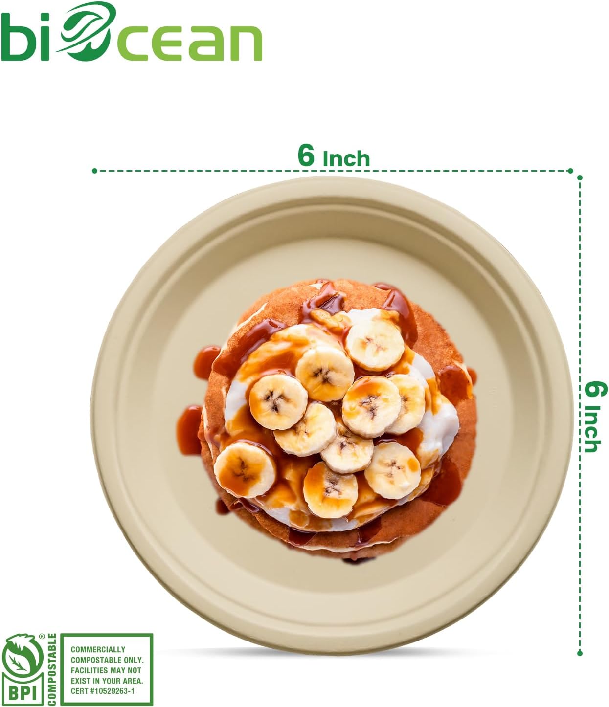 6 Inch Compostable Plates 100 Pack Heavy Duty Compostable Paper Plate, Disposable Eco-Friendly Sugarcane Bagasse Plate, Natural Brown Plates for Dinner, Dessert, and Weddings