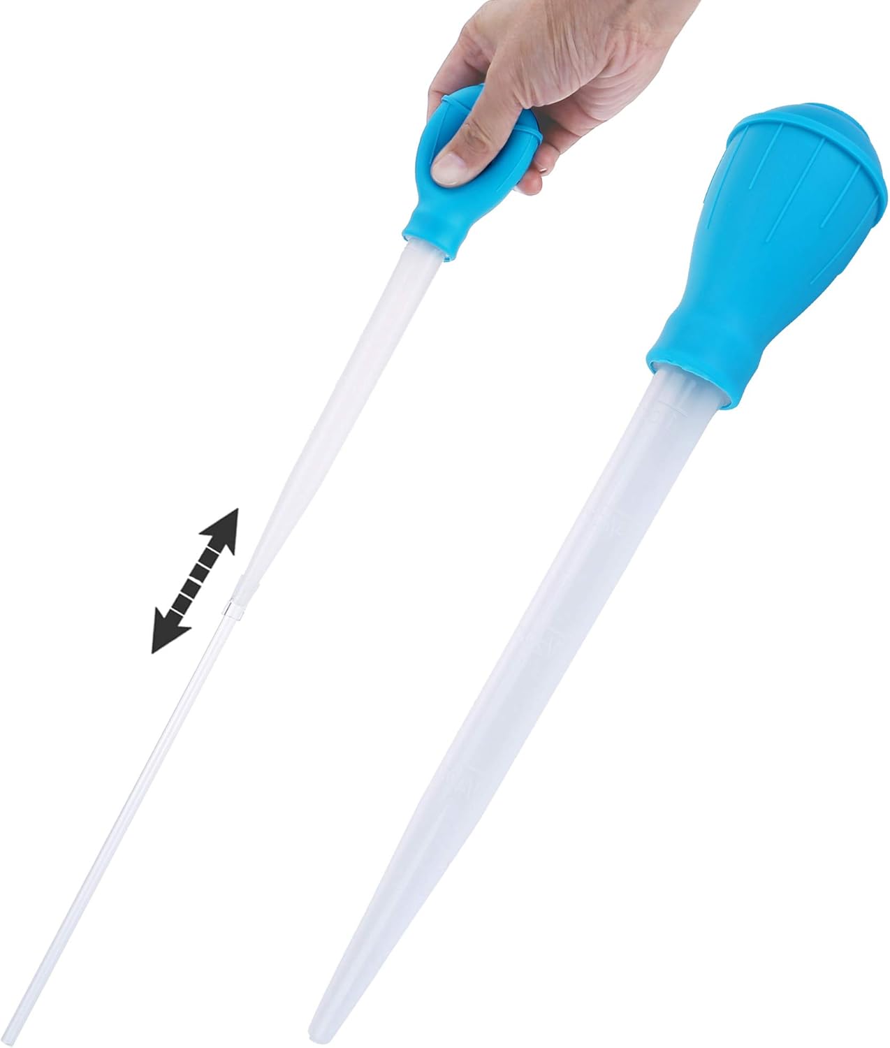 Coral Feeder SPS HPS Feeder with Extension Tube, Aquarium Long Syringe Dropper Pipette Turkey Baster for Marine Fish Feeding（Blue/Extendable