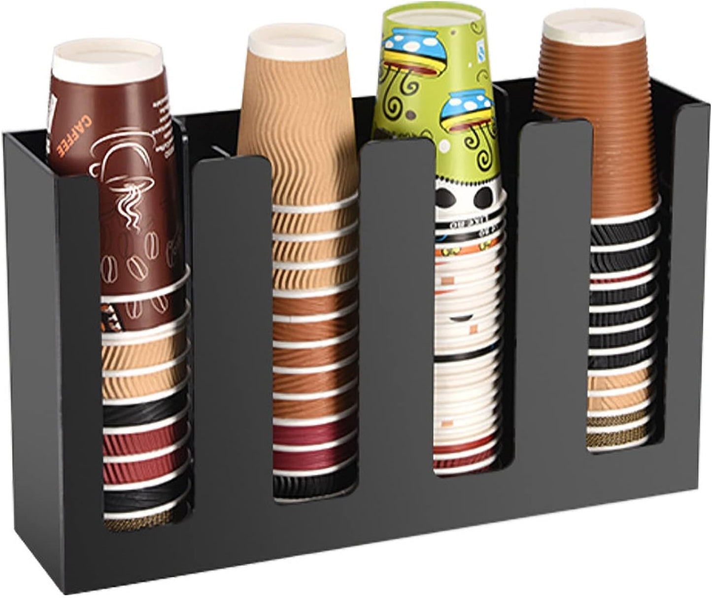 Tirifer Disposable Coffee Cup Dispenser Organizer Paper Cup Lid Sleeve Holder Presentation Storage Coffee Milk Tea Shop Restaurant Accessories Halloween Party Supplies, 4 Compartments