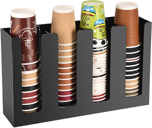 Tirifer Disposable Coffee Cup Dispenser Organizer Paper Cup Lid Sleeve Holder Presentation Storage Coffee Milk Tea Shop Restaurant Accessories Halloween Party Supplies, 4 Compartments