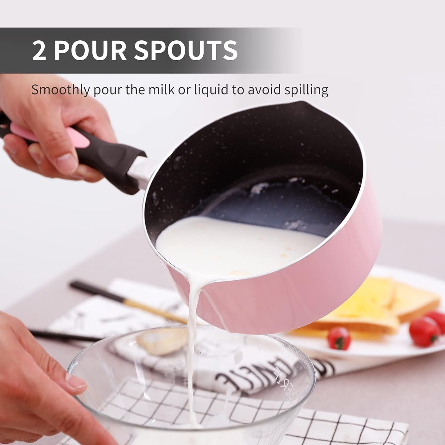 Nonstick Saucepan Set with Lid, Non Stick 1Qt & 2Qt Sauce Pan Set with Glass Lid Small Pot for Home Kitchen