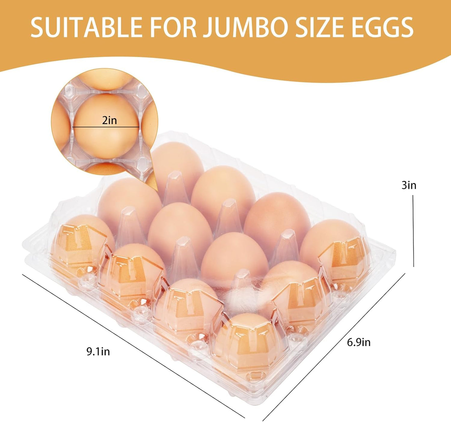 60Pack Egg Cartons Cheap Bulk 1 Dozen Jumbo Egg Cartons Extra Large Duck Egg Cartons for Chicken Eggs, Reusable Egg Carton for Home Ranch Chicken Farm, Commercial Business Market Display, 3x4 Grids