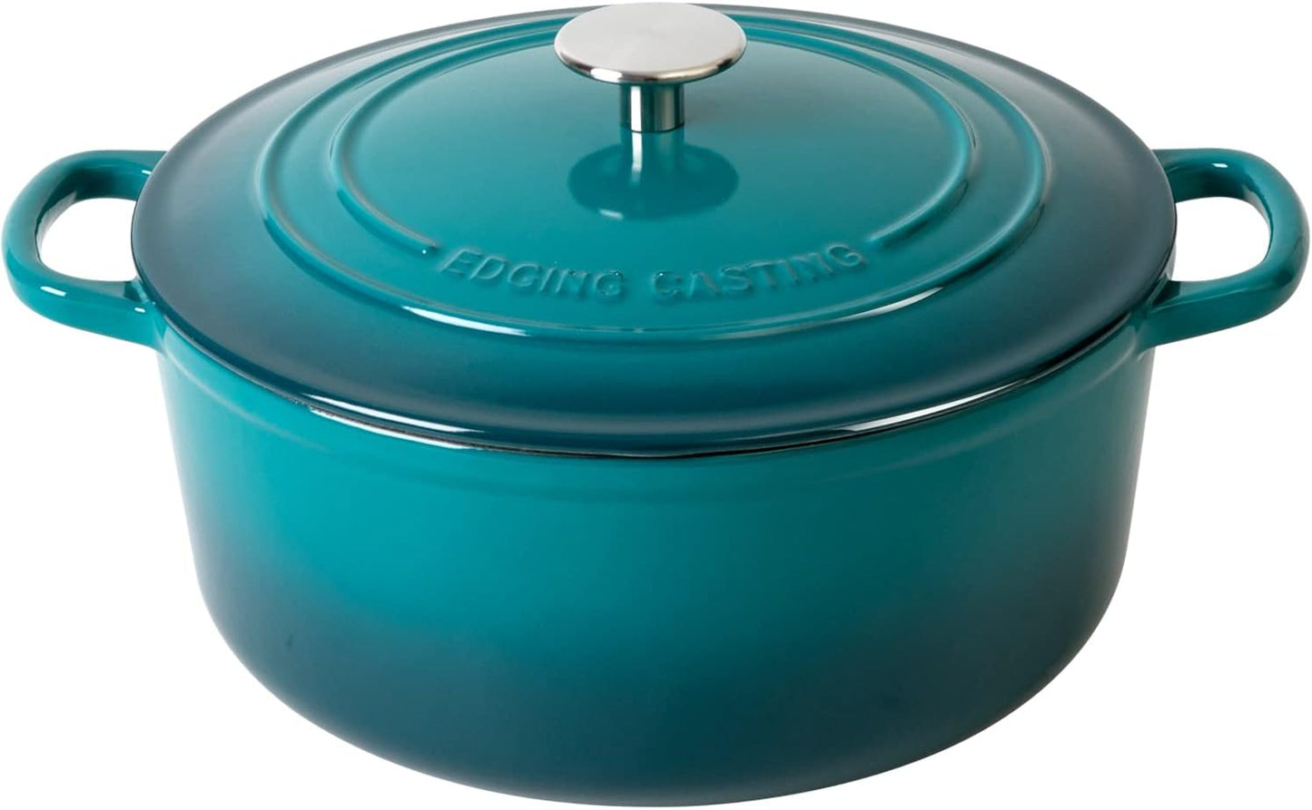 Enameled Cast Iron Dutch Oven Pot with Lid for Bread Baking, Cooking, Round Bread Oven Dual Handles, 7 Quart, Darkcyan