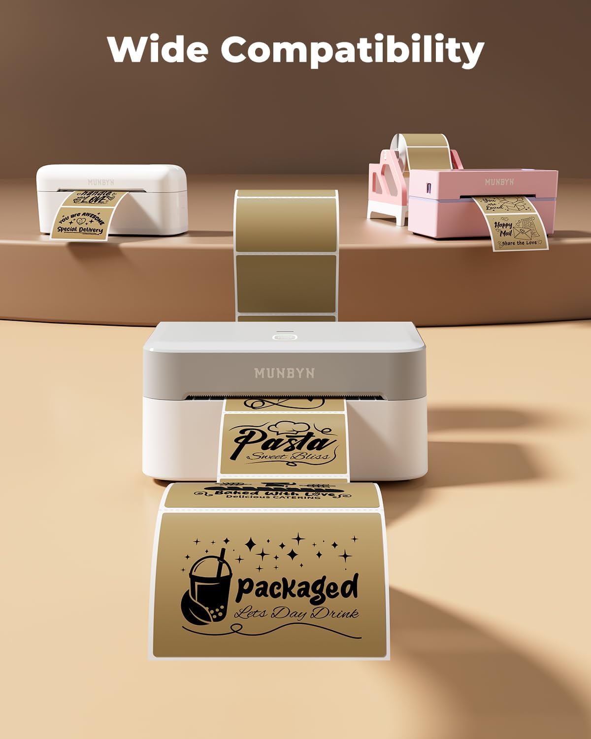 MUNBYN 3x2 Inch Brown Thermal Labels, Thermal Sticker Labels for Price, Barcode, Mailing, Name, 500 Sheets/1 Roll