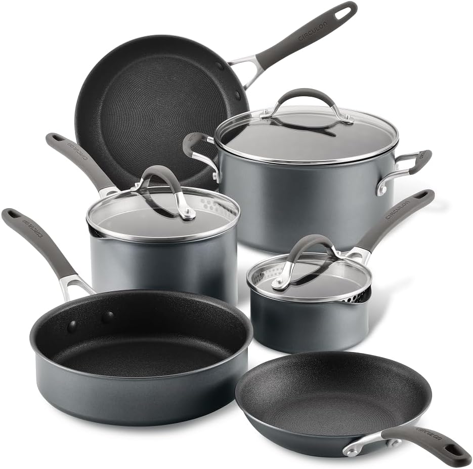 Circulon A1 Series with ScratchDefense Technology Nonstick Induction Cookware/Pots and Pans Set, 9 Piece, Graphite