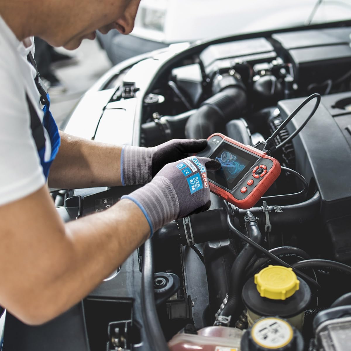 KAYGO Safety Work Gloves MicroFoam Nitrile Coated- 3 Pairs KG18NB, Seamless Knit Nylon Glove with full fingers Touchscreen, Ideal for Automotive, Home Improvement, Black, 2X-Large