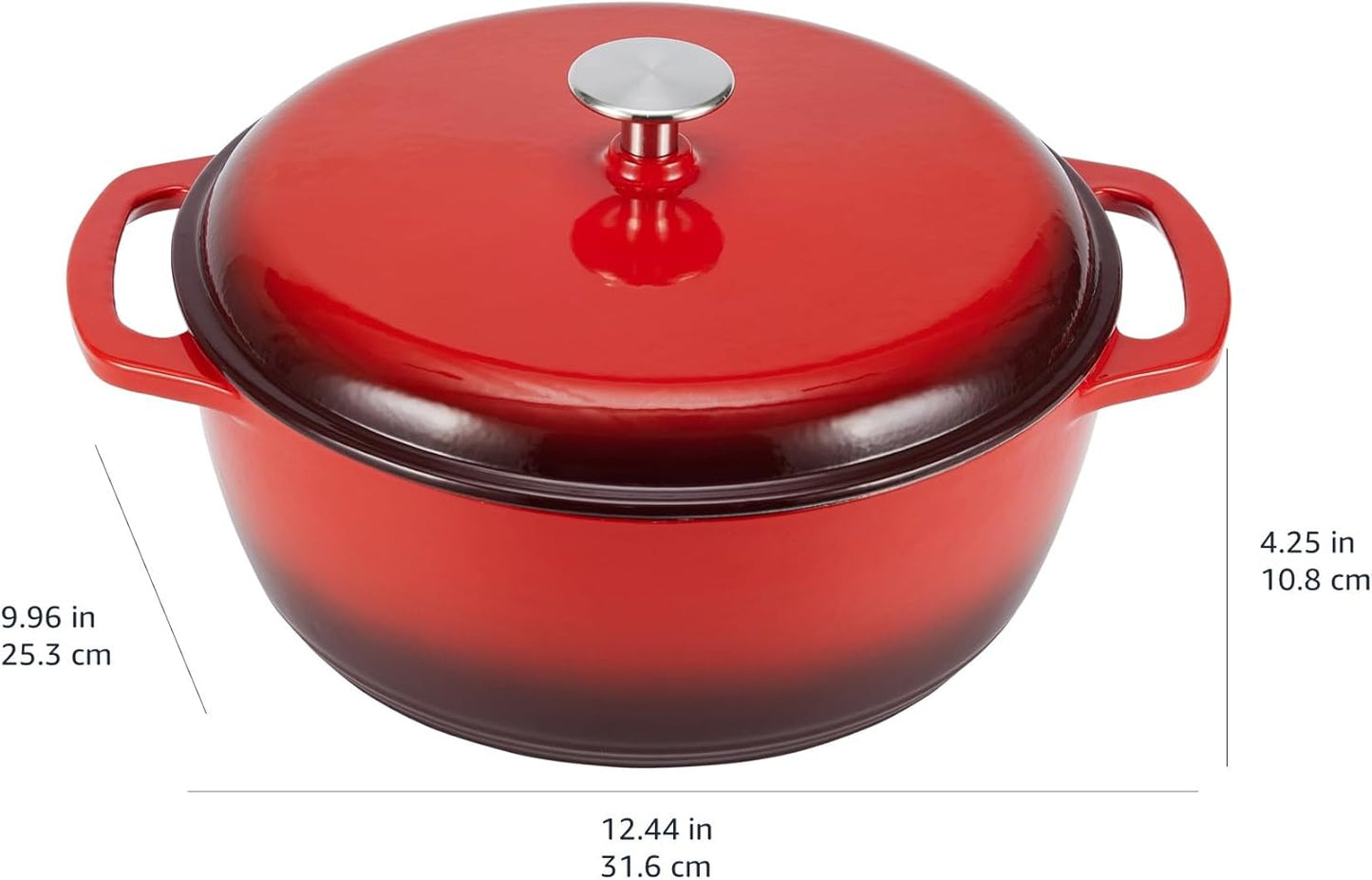 Amazon Basics Cast Iron Dutch Oven Pot with Lid, Enameled, Round, Dual Handles, Heavy-Duty, Small, 4.3-Quart, Red