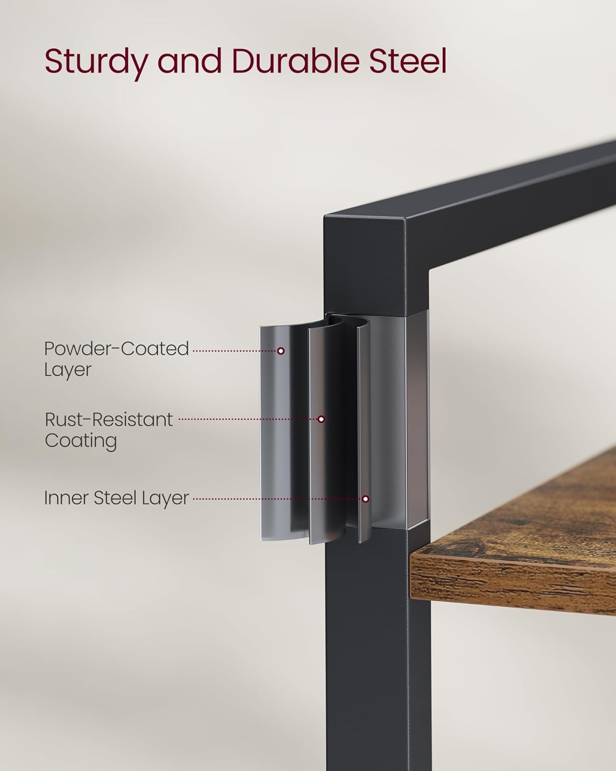 VASAGLE 3-Tier Bookshelf, Bookcase with Steel Frame, Book Shelf for Living Room, Home Office, Study, 9.4 x 15.7 x 30.1 Inches, Industrial Style, Rustic Brown and Ink Black ULLS098K02