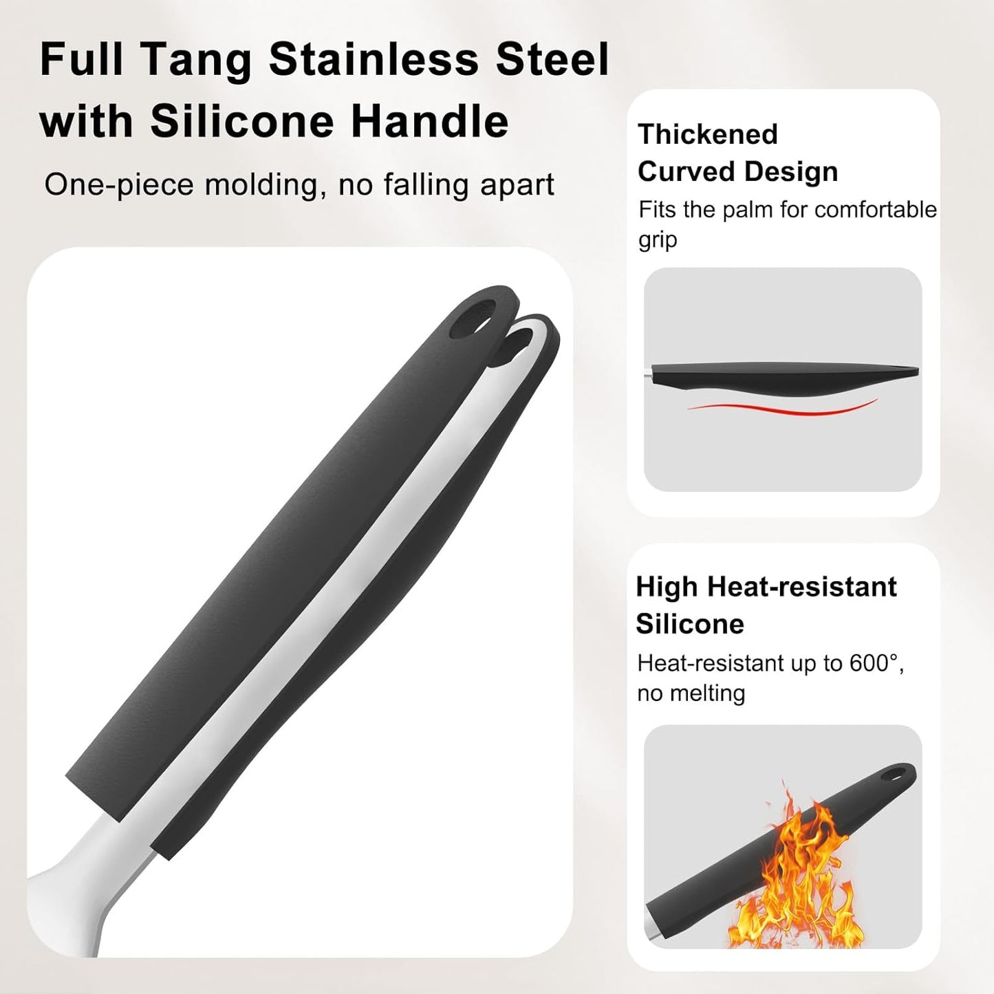 Beijiyi Stainless Steel Fish Spatula Set of 2, 13.5" & 11.7" Slotted Turner with Silicone Handle, Curved Blade, Metal Spatulas for Kitchen Use, Cooking Utensils for Flipping Fish, Burger and Grilling