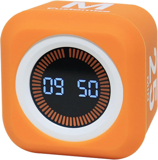 FCXJTU Rotating Cube Pomodoro Visual Timer 5, 25, 10 50 Minutes Preset, Rechargeable Desk Productivity Flip Custom Countdown Timer w/Silicone Cover, Silent Mode for ADHD Study, Work, School(Orange)