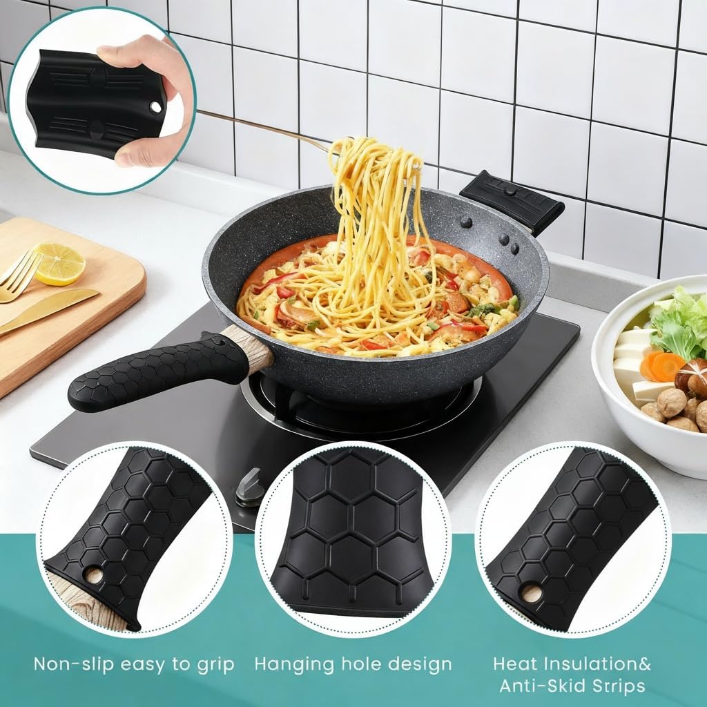 3 Pack Silicone Hot Handle Holders Cover, Assist Pan Handle Sleeve Pot,Non-Slip Pot Holder Sleeve,Frying Pan Casserole Oven Tray Baking Sheets Casserole Cookware(Black)
