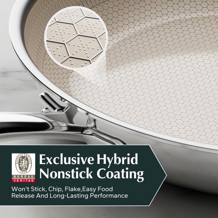 Redchef Non Stick Frying Pans, Hybrid 10 Inch Ceramic Frying Pan, Tri-Ply Stainless Steel Skillet, Non Toxic, PFAS PFOA & PTFE Free, Dishwasher & Oven Safe, Compatible with All Cooktops