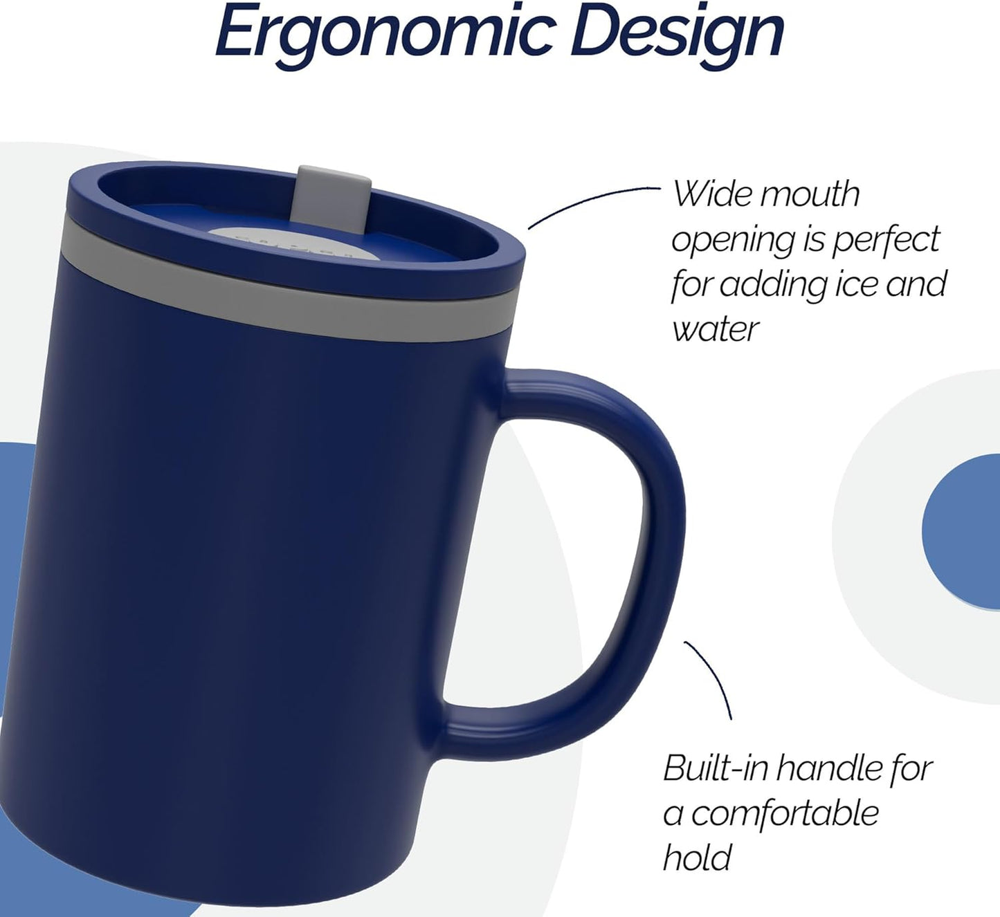 Copco Iconic 16oz Double Wall Insulated Desk Mug with Lid and Handle, Set of 2, BPA-Free Reusable Plastic, Spill-Proof, Microwave & Dishwasher Safe, Wide Mouth, Cup Holder Friendly (Navy/Blue)