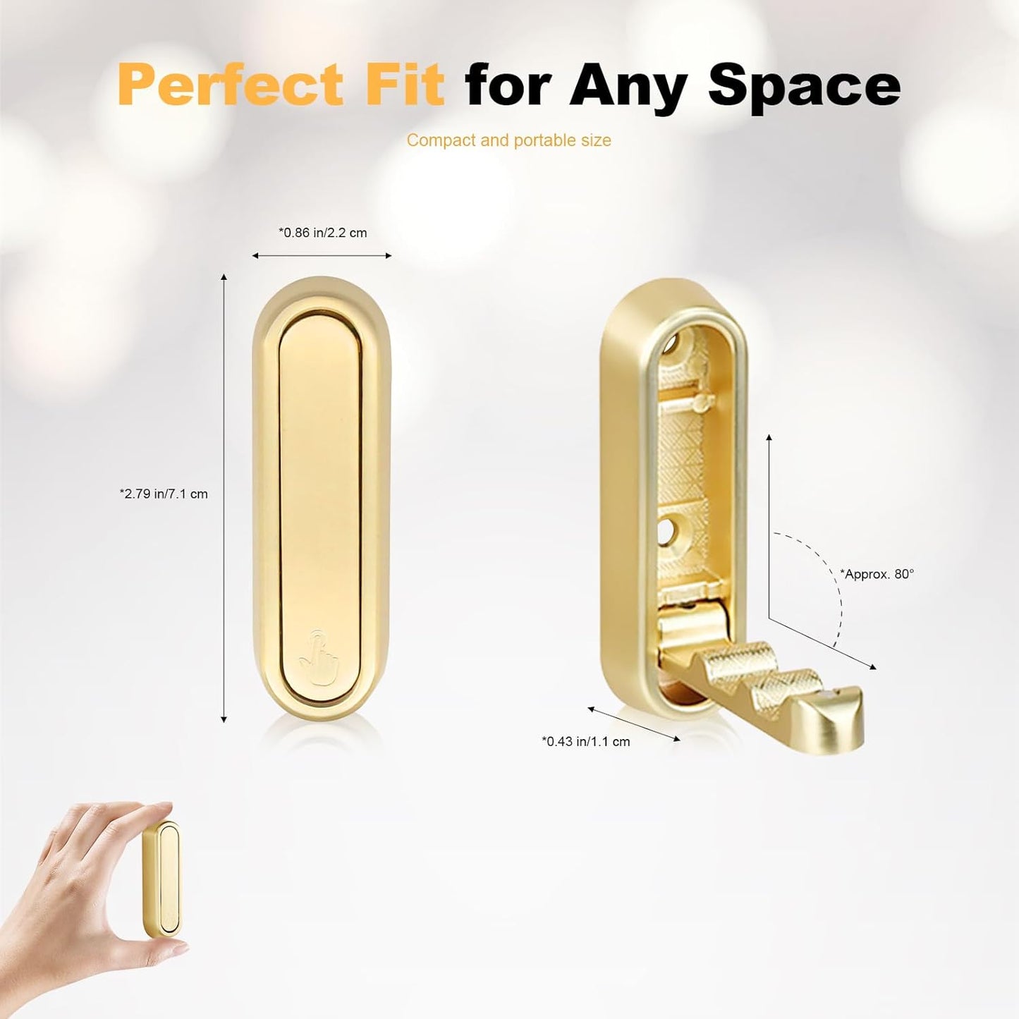 Heavy Duty Gold Folding Wall Hooks 2 Pack, Space Saving Foldable Coat Hooks for Bathroom, Closet, Entryway, Kitchen, Towel, Robe, Bag, Hat Hanging, Easy Mount, Zinc Alloy, Corrosion-Resistant ﻿