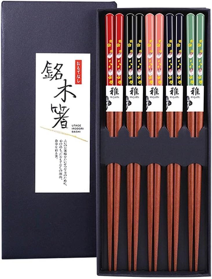 5 Pairs Natural Wooden Chopsticks Reusable Japanese Chopsticks - Lightweight Safe Chop Sticks 8.9 Inch/22.7 cm Gift Set