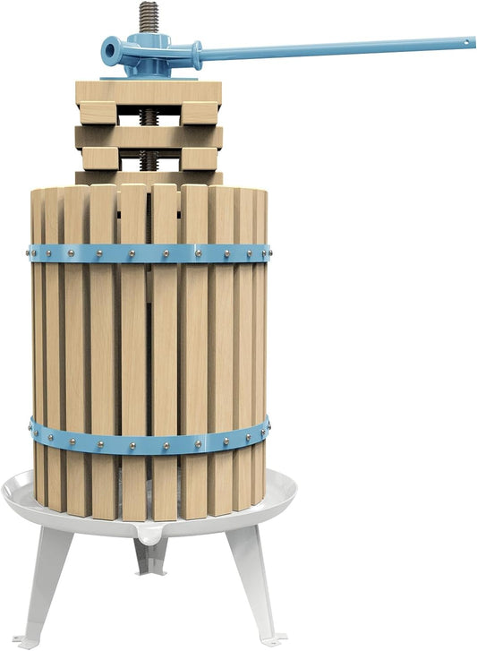 SQUEEZE master Fruit Apple Cider Wine Classic Press-Blue-4.75 Gallon/18L-Solid Wood Basket-Vintage traditional juicer-Pole Handle Bar for Juice,Wine,Cider-1 free filter bag included