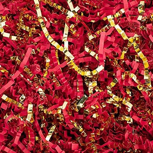 MagicWater Crinkle Cut Paper for Gift Baskets - 2LB - Red & Gold - Perfect for Shredded Paper Filler, Basket Filler, Gift Boxes, Bridesmaid Gifts, Halloween Stuffers & More – Ideal for All Occasions