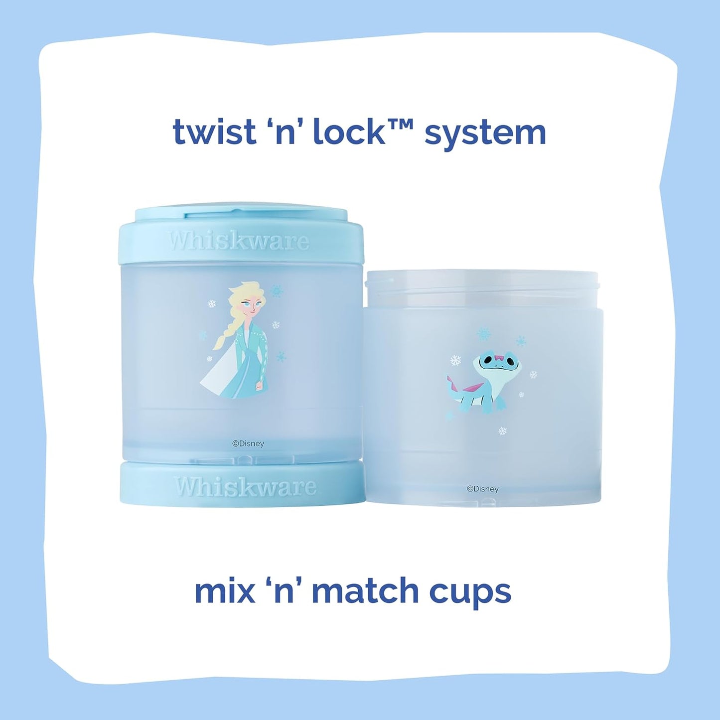 Whiskware Disney Princess Frozen, Stackable Snack Containers for Kids, 3 Stackable Snack Cups for School or Travel, Formula and Cupholder Friendly, Elsa and Bruni