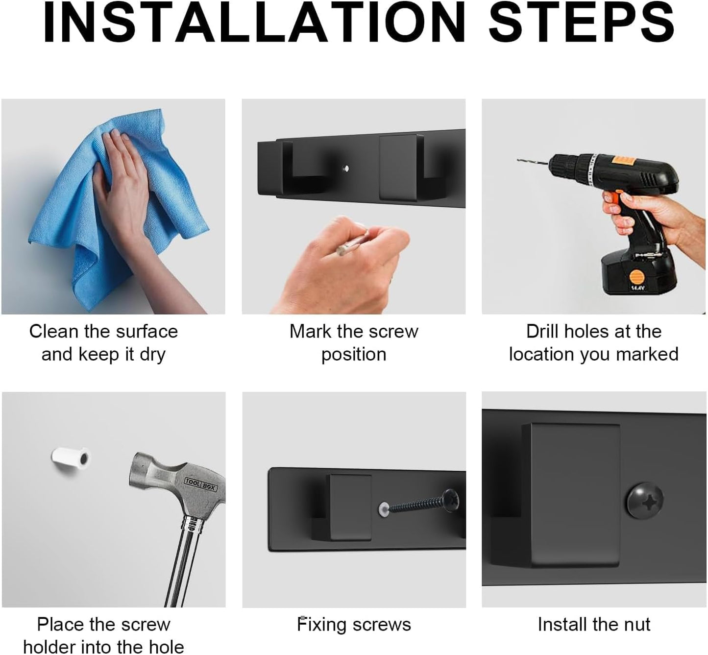 PMMASTO Wall Mounted Coat Hooks- Stainless Steel Rust-Resistant Bathroom Hangers for Towels/Hats/Coats, Heavy-Duty Wall Mount Hooks with Screws (Black 3 Hooks, 2-Pack)