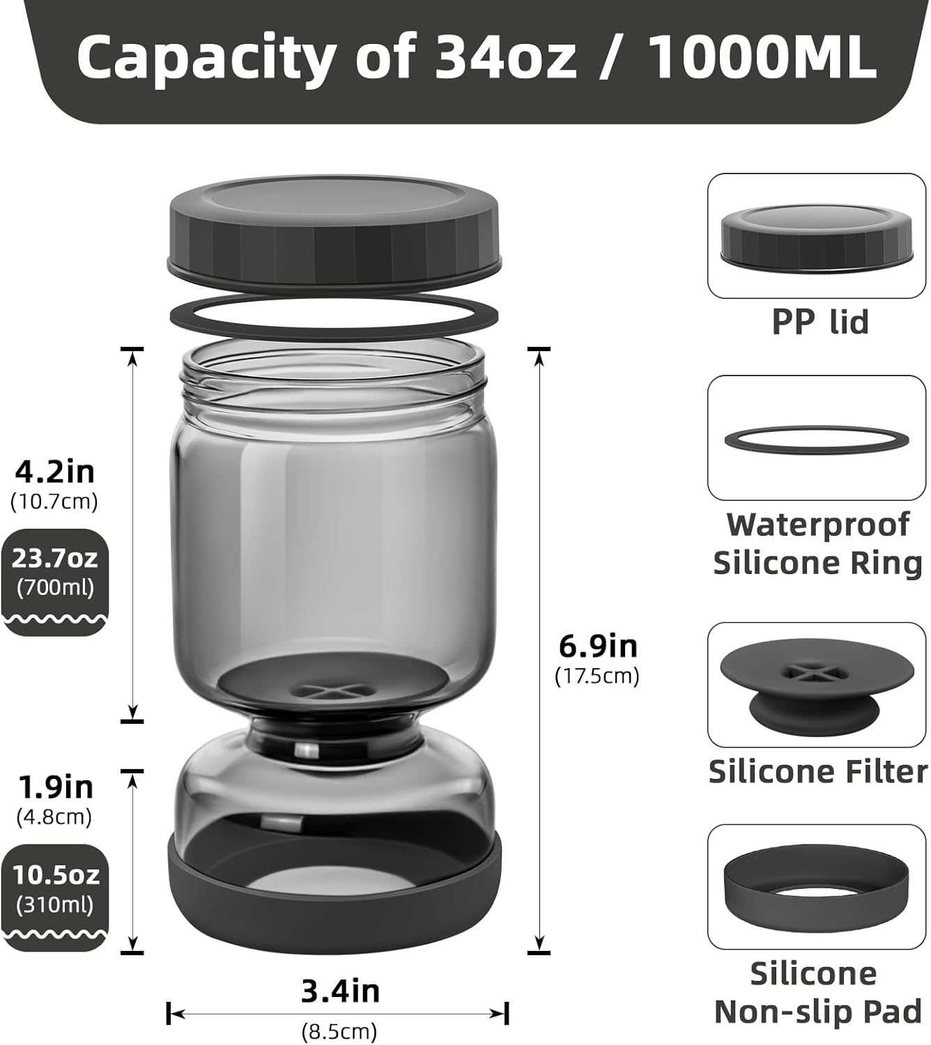 WhiteRhino Pickle Jar with Strainer Flip,34oz Pickle Container Pickle and Olive Hourglass Jar,Glass Flip Pickle Jar Juice Separator Jar with Airtight Lid for Jalapeno Gherkin