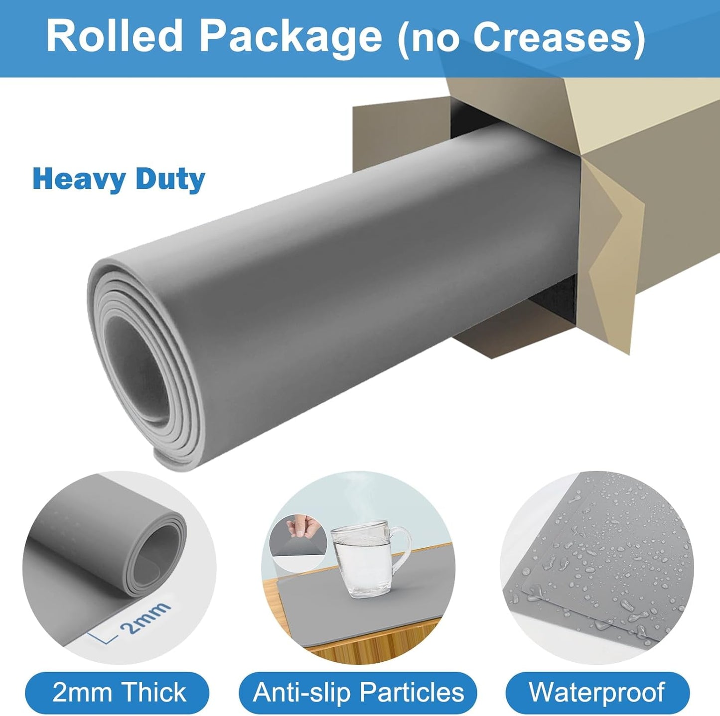 AECHY Silicone Mats for Kitchen Counter 47"x23.6"x0.08”, Largest Heat Resistant Mat Shipped Rolled Up Kitchen Island Silicone Countertop Protector Mat Nonslip Extra Large Counter Mat, Dark Gray