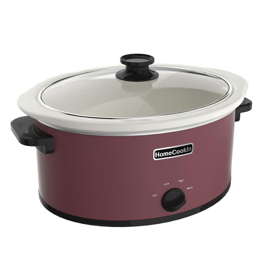 HOMECOOKIN 7 Quart Slow Cooker Oval Manual Pot Food Warmer with 3 Cooking Settings, Red