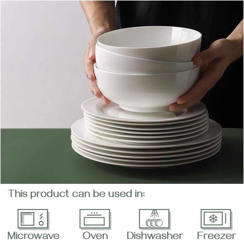 DOWAN Soup Bowls, Ramen Bowl for Noodle, 39 Ounce large Cereal Bowls for Kitchen, 7 Inches Centerpiece Bowls, Microwave and Dishwasher Safe, White