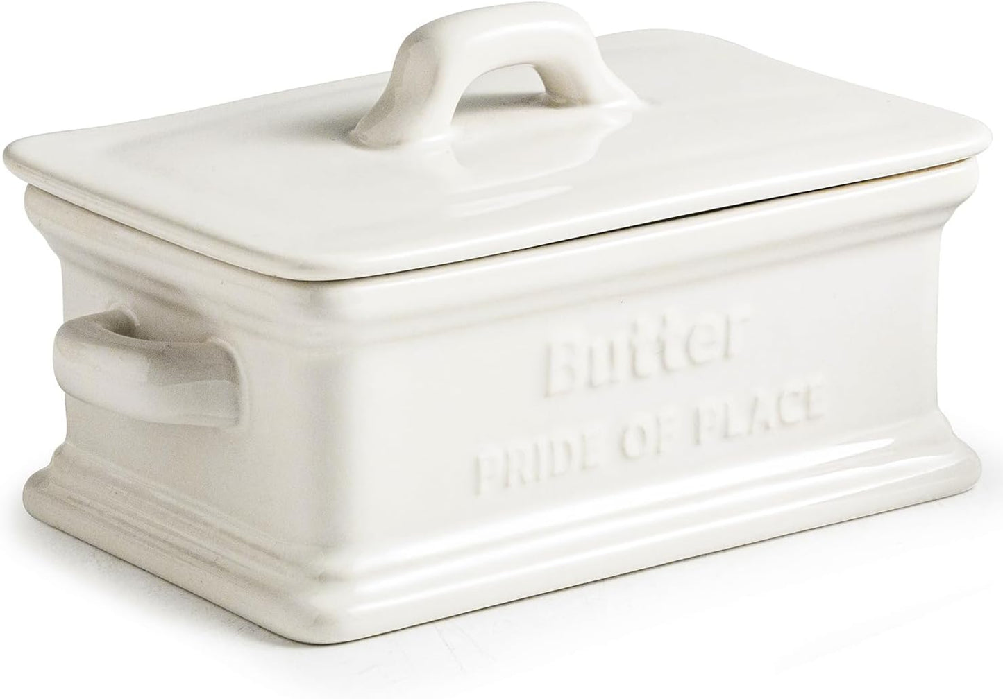 Butter Dish with Lid, Ceramic Butter Dish for Countertop Butter Holder Container Large Butter Keeper for East West Coast Butter, White
