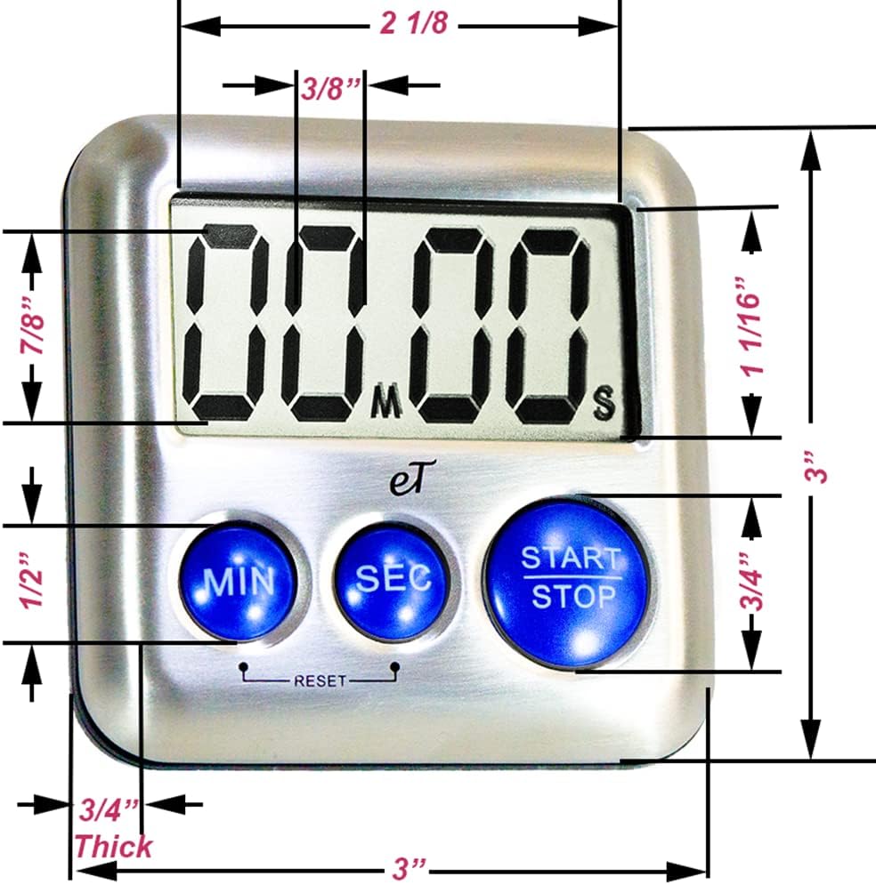 Elegant Digital Kitchen Timer Stainless Steel - Strong Magnetic Back - Kickstand - Loud Alarm - Large Display - Auto Memory - Auto Shut-Off - Model eT-24 (Plumberry 6-Pack) by eTradewinds