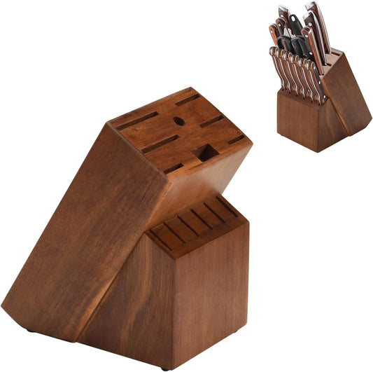 Wood Kitchen Knife Block, Universal Kitchen Knife Holder Kitchen Knife Storage Rack 14 Slots Knife Holder