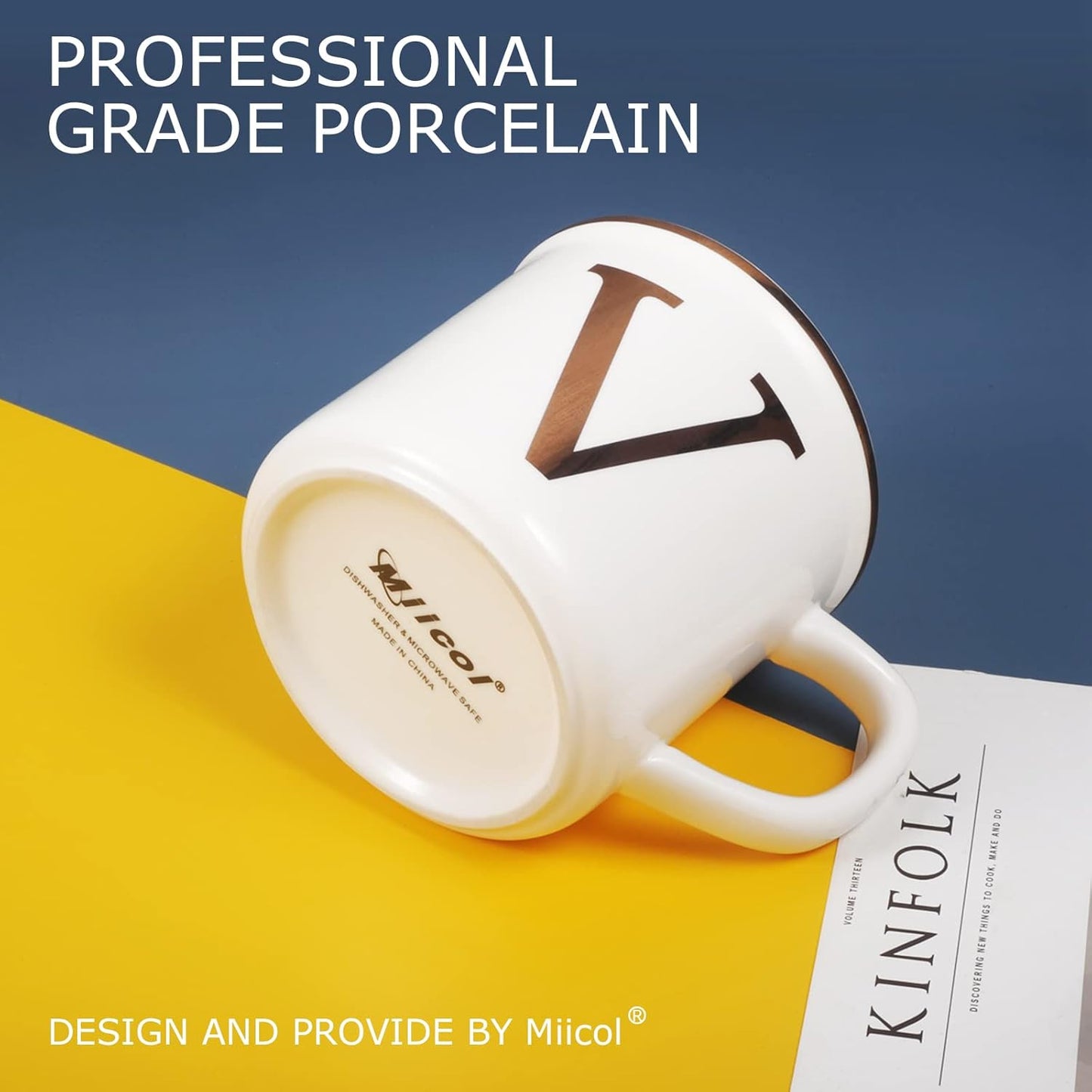 Miicol Ceramic Coffee Mug 16 oz, Monogram Coffee Cup, Golden Initial Tea Mug, Personalized Tea Cup, Unique Gift, Large Mug for Home, Office, Letter V